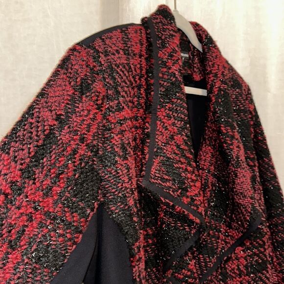 LANE BRYANT 26/28 Red Black Tweed Houndstooth Plaid Knit Back Combo Jacket - Picture 7 of 13